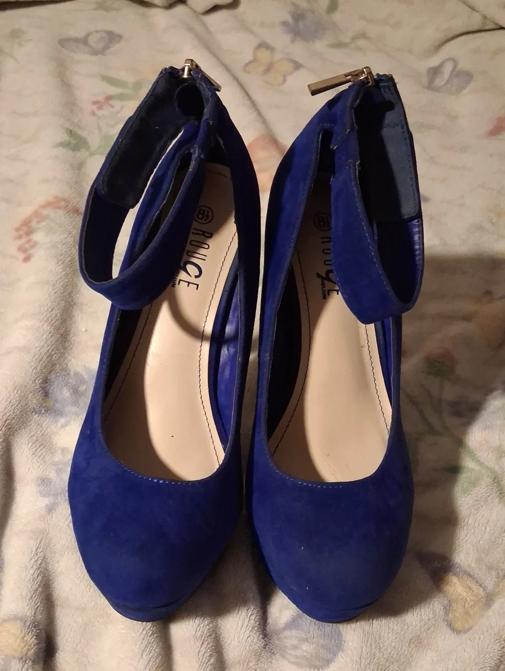 Suede Ankle-Strap Pumps in Cobalt Blue -